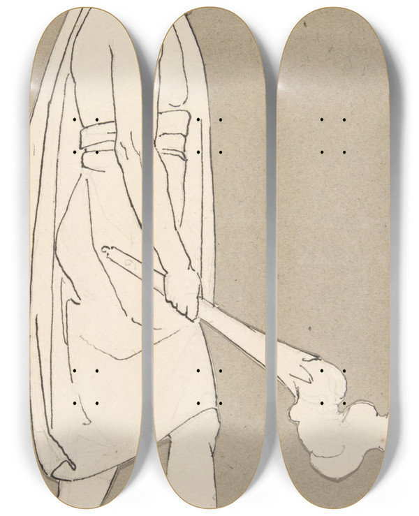 Triptych art skateboard deck of After John Flaxman Design For Large Fireplace White Tiles Produced In Wedgwoods Factory_4 by After John Flaxman (1755-1826)