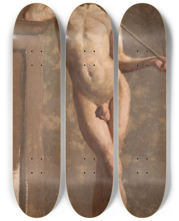 Triptych art skateboard deck of Kazimierz Alchimowicz Nude Of A Standing Boy by Kazimierz Alchimowicz (1840-1916)
