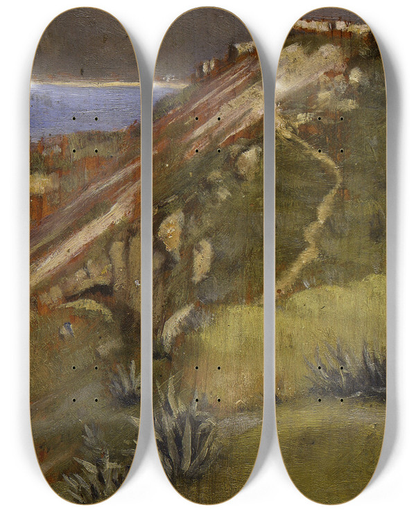 Triptych art skateboard deck of Norman Garstin Coast Tangier by Norman Garstin