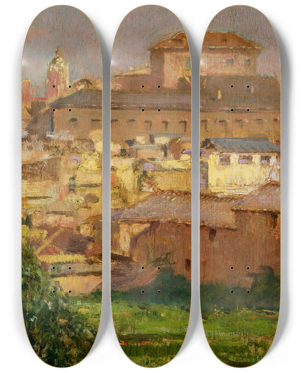 Triptych art skateboard deck of James Carroll Beckwith Palazzo Barberini Rome by James Carroll Beckwith (1852-1917)