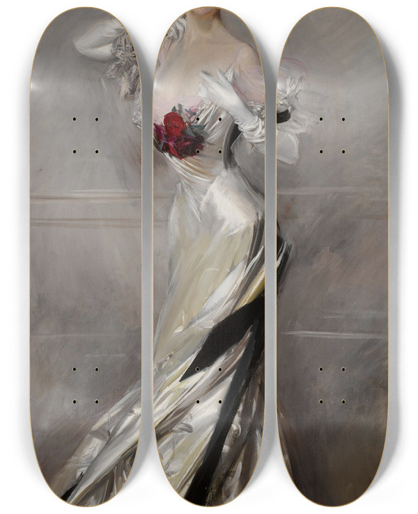 Triptych art skateboard deck of Giovanni Boldini Portrait Of Countess Zichy by Giovanni Boldini (1842-1931)