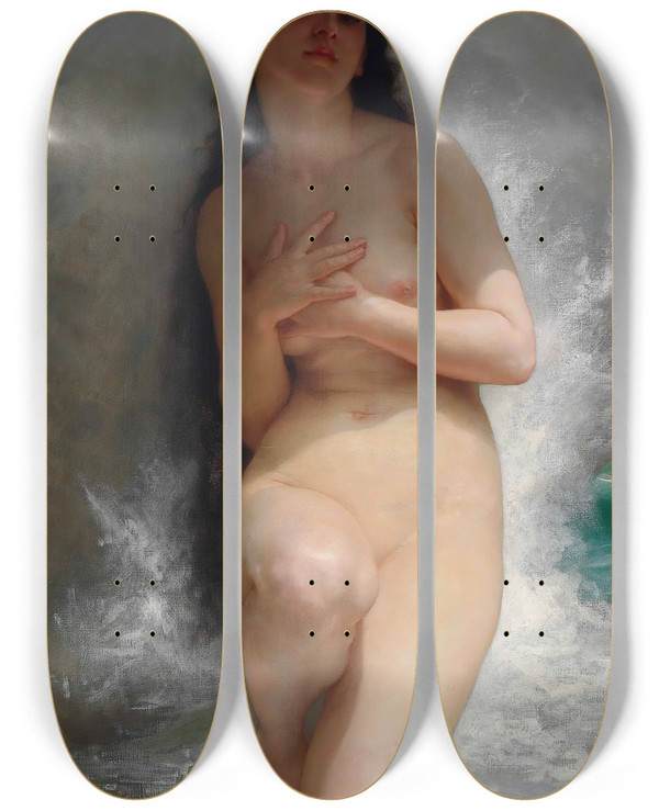 Triptych art skateboard deck of William Bouguereau La Perle by William Bouguereau (1825-1905)