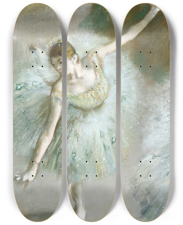 Triptych art skateboard deck of Edgar Degas Dancer In Green by Edgar Degas (1834-1917)