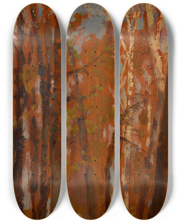 Triptych art skateboard deck of Tina Blau Praterbume by Tina Blau (1845-1916)