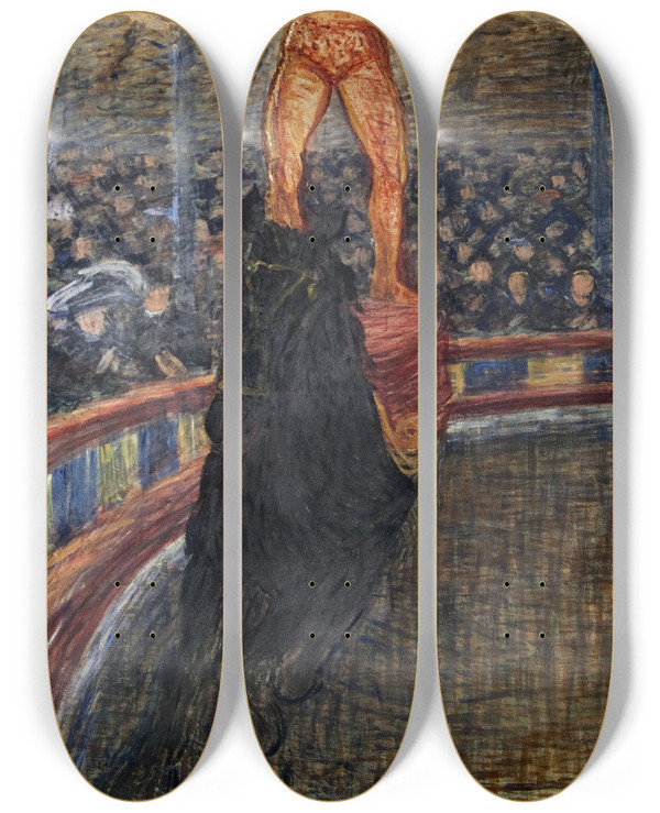 Triptych art skateboard deck of Eugne Jansson Circus Scene by Eugene Jansson (1862-1915)