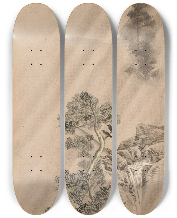 Triptych art skateboard deck of Nanbara Sakujir Shubi Gakan Pl04 by Nanbara Sakujiro (1889)