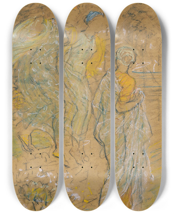 Triptych art skateboard deck of Albert Joseph Moore Study For Kingcups by Albert Joseph Moore (1841-1893)