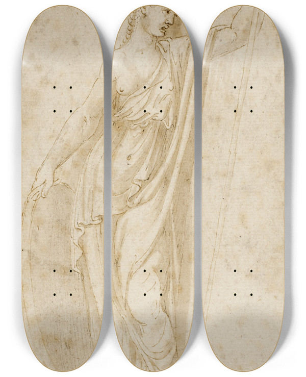 Triptych art skateboard deck of Giulio Romano Athene by Giulio Romano (1492-1546)