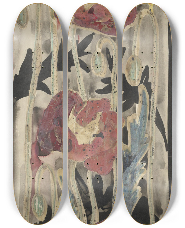 Triptych art skateboard deck of Carel Adolph Lion Cachet Ontwerp Met Papavers Voor De Rand Van Het Wandtapijt Gezicht Op De Ponte Vecchio Te Florence by Carel Adolph Lion Cachet (1864-1945)