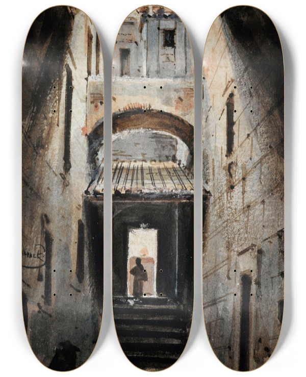 Triptych art skateboard deck of Franoismarius Granet Une Rue Sous Les Votes by Franois-Marius Granet (1775-1849)