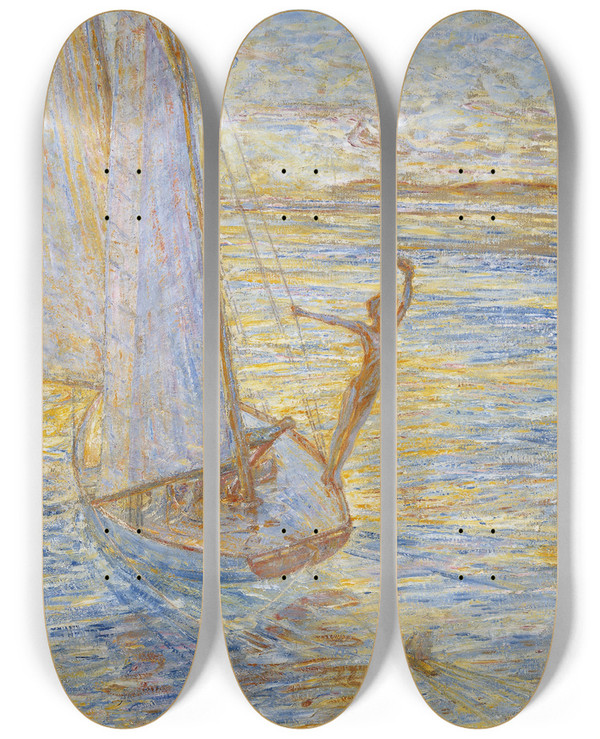 Triptych art skateboard deck of Jag Acke Morning Air by J.A.G. Acke (1859-1924)