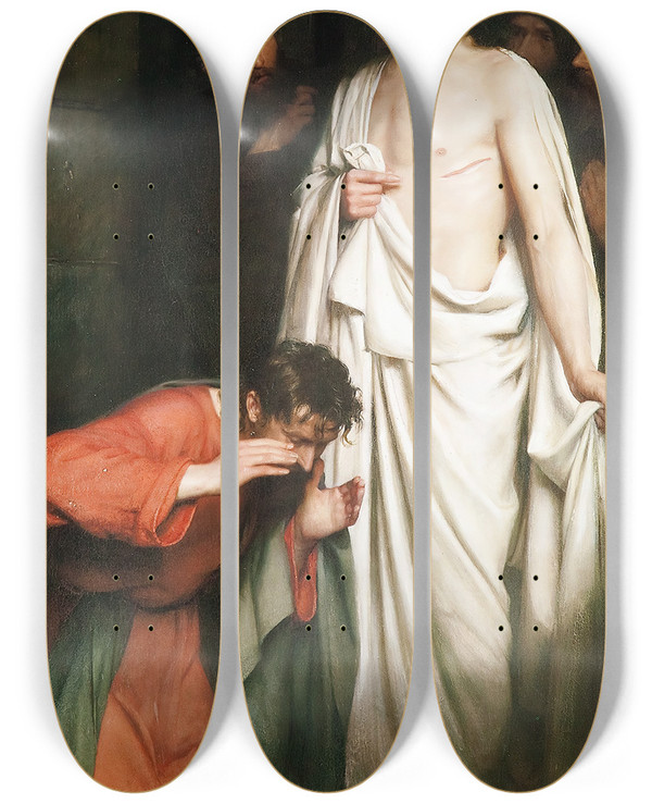 Triptych art skateboard deck of Carl Bloch The Doubting Thomas by Carl Bloch (1834-1890)