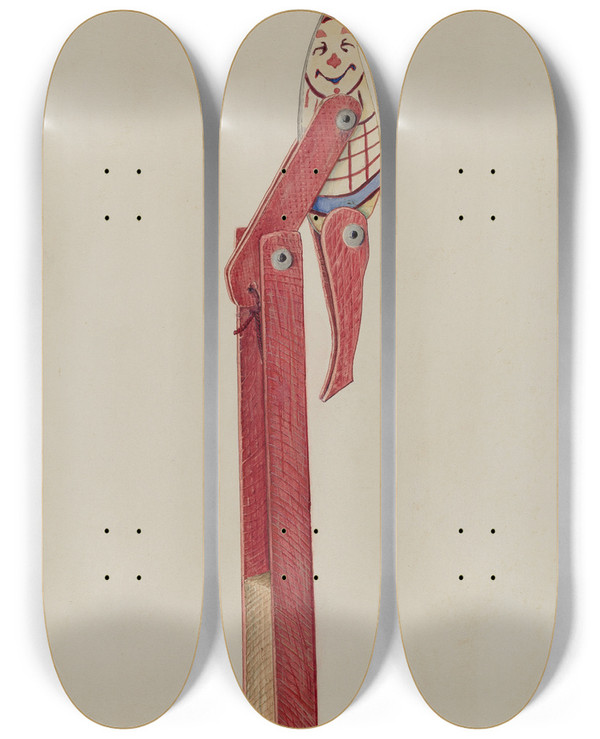 Triptych art skateboard deck of Robert Gilson Humpty Dumpty Jumping Jack by Robert Gilson