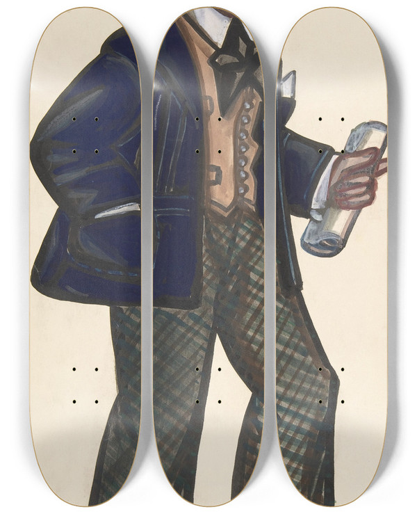 Triptych art skateboard deck of Sergey Yurievich Sudeikin A Poet In A Blue Blazer by Sergey Yurievich Sudeikin (1882-1946)