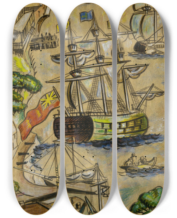 Triptych art skateboard deck of Reginald Marsh Newamsterdam_1 by Reginald Marsh (1898-1954)