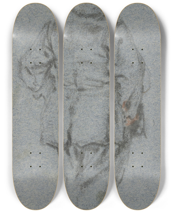 Triptych art skateboard deck of Adriaen Van Ostade Standing Boy From Behind by Adriaen Van Ostade (1610-1684)