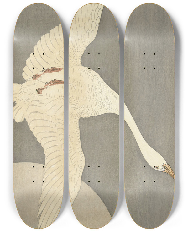 Triptych art skateboard deck of Ohara Koson Goose At Full Moon_1 by Ohara Koson (1877-1945)