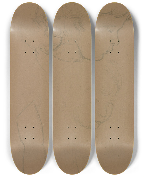 Triptych art skateboard deck of Hans Thoma Childs Head by Hans Thoma (1839-1924)