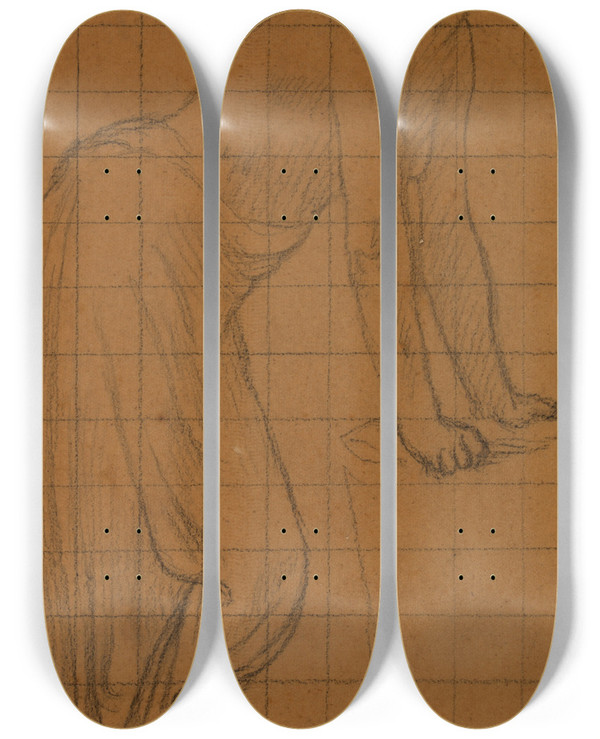 Triptych art skateboard deck of Pierre Puvis De Chavannes Femme Debout De Profil Droite_2 by Pierre Puvis De Chavannes (1824-1898)