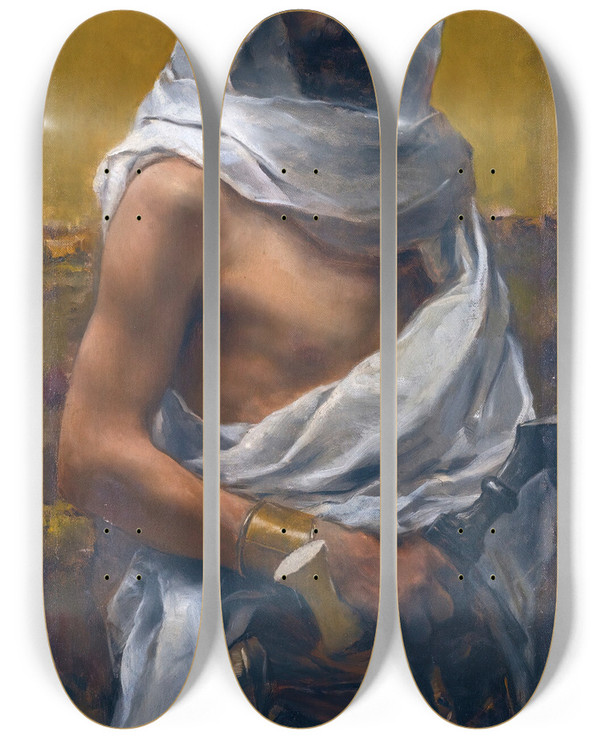Triptych art skateboard deck of Joaqun Agrasot An Arab Man by Joaquin Agrasot (1836-1919)