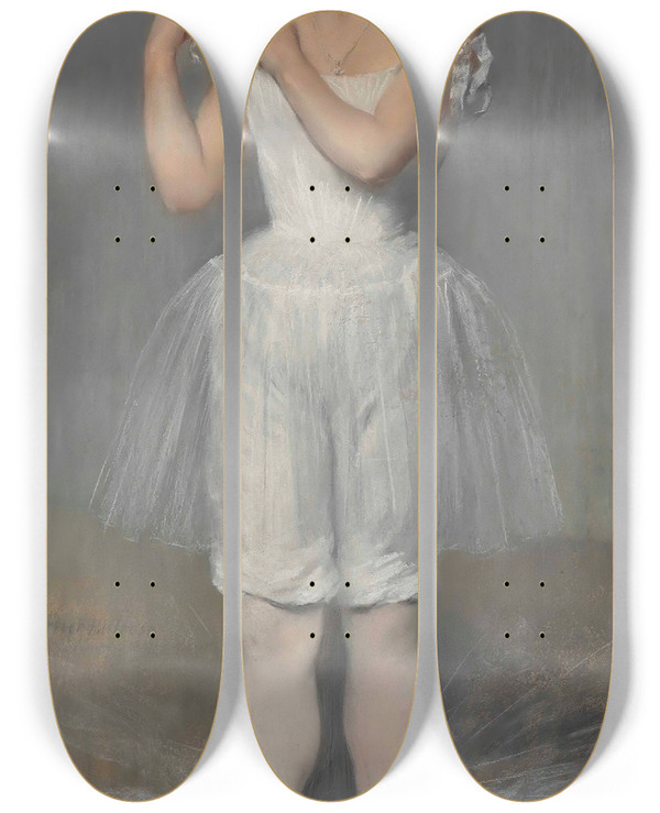 Triptych art skateboard deck of Pierre Carrierbelleuse Ballerina Adjusting Her Shoulder Strap by Pierre Carrier-Belleuse (1851-1932)