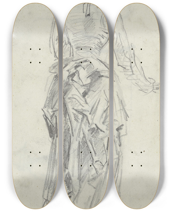 Triptych art skateboard deck of Anton Burger Rckansicht Einer Jungen Dame Thekla Rumpf by Anton Burger (1824-1905)