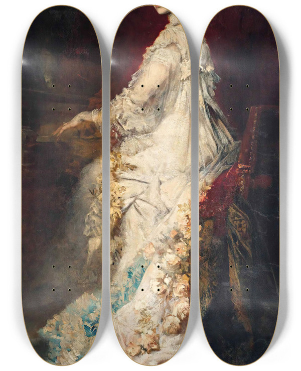 Triptych art skateboard deck of Hans Makart Portrait Of Maria Countess Von Dnhoff by Hans Makart (1840-1884)