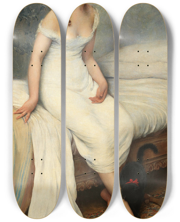 Triptych art skateboard deck of Eugen Von Blaas The Awakening by Eugen Von Blaas (1843-1931)