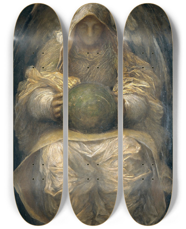 Triptych art skateboard deck of George Frederic Watts The Allpervading by George Frederic Watts (1817-1904)