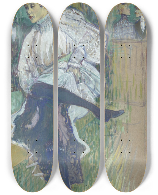 Triptych art skateboard deck of Henri De Toulouselautrec Jane Avril Dancing by Henri de Toulouse-Lautrec (1864-1901)
