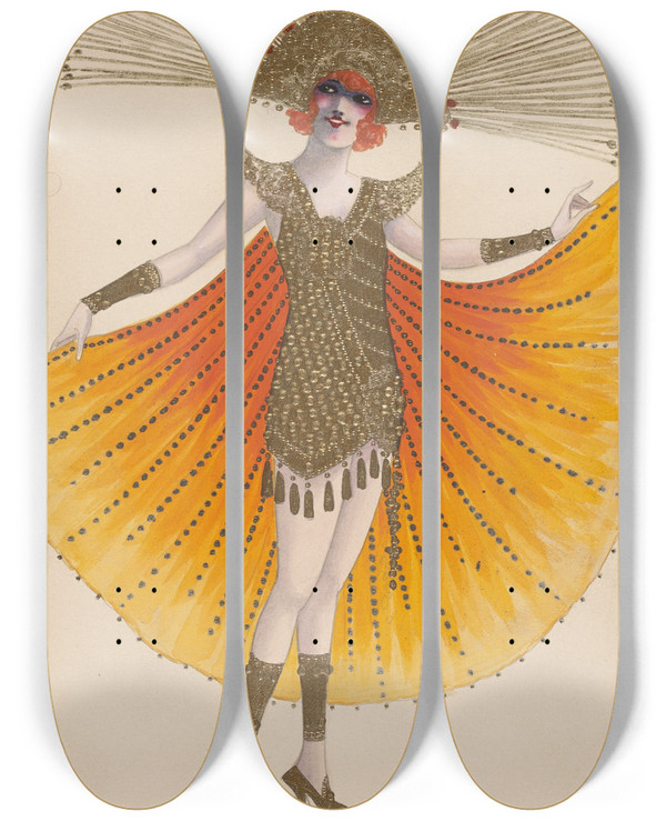 Triptych art skateboard deck of Will R Barnes Sunbeam by Will R Barnes (1939)