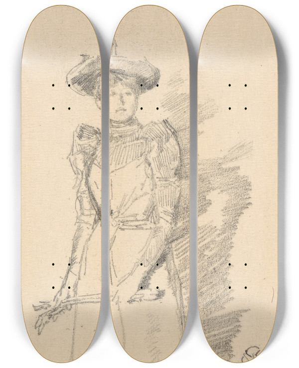 Triptych art skateboard deck of James Abbott Mcneill Whistler The Suede Gloves Les Gants De Sude by James Abbott Mcneill Whistler (1834-1903)