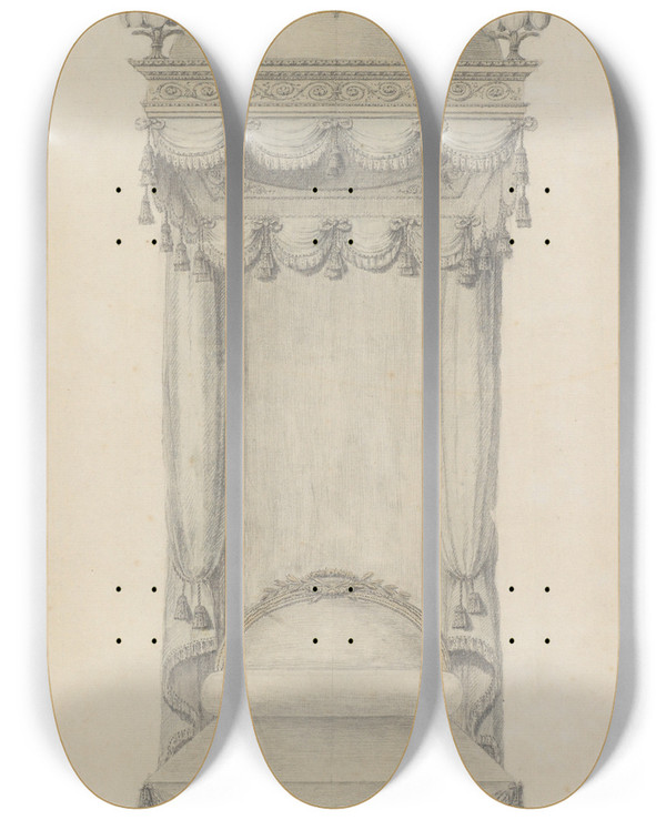 Triptych art skateboard deck of Richard De Lalonde Design For A Bed by Richard de Lalonde (1780-1790)