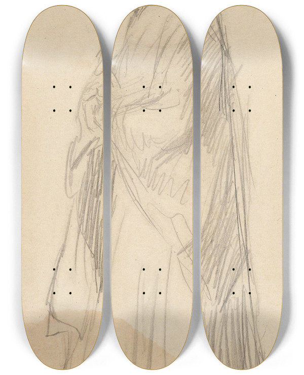 Triptych art skateboard deck of Gustav Wentzel Woman With Headscarf by Gustav Wentzel (1859-1927)
