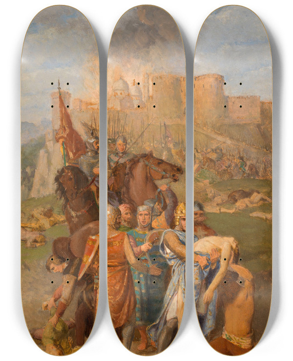 Triptych art skateboard deck of Louis Matout Saint Louis Enterre Les Pestifrs Damiette by Louis Matout (1811-1888)