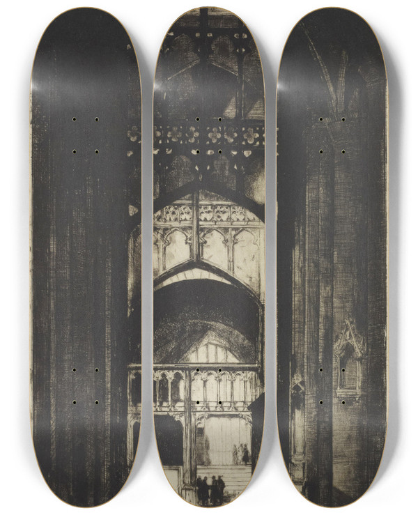 Triptych art skateboard deck of David Young Cameron Gloucester by David Young Cameron (1865-1945)