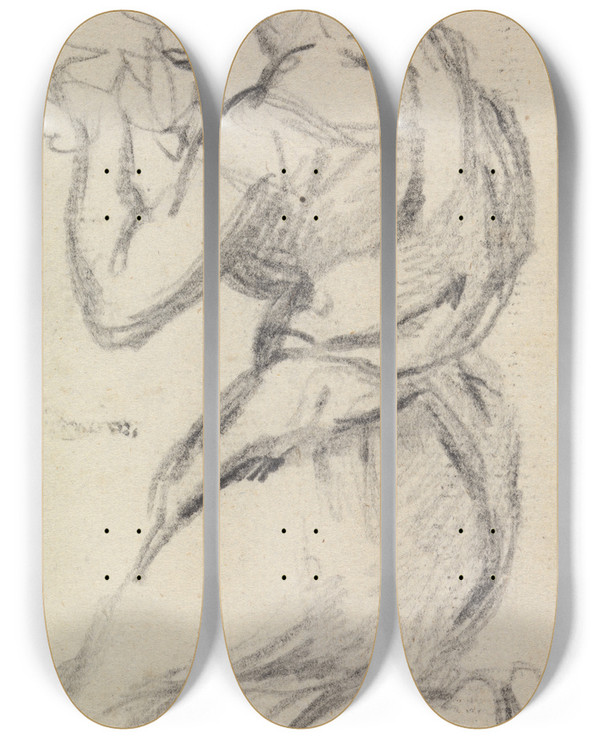 Triptych art skateboard deck of Benjamin Robert Haydon Study For Christs Entry Into Jerusalem_7 by Benjamin Robert Haydon (1786-1846)