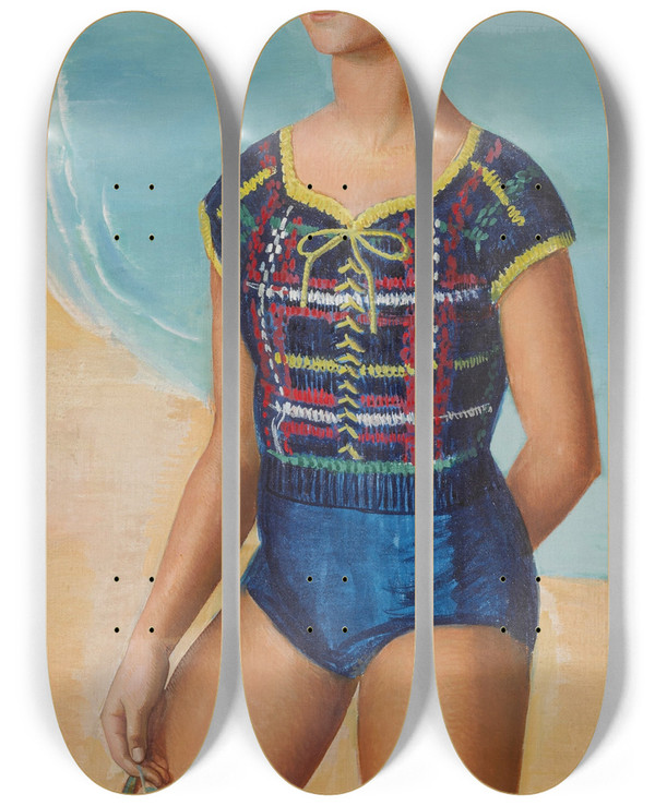 Triptych art skateboard deck of Ngel Zrraga Baigneuse Cte Dmeraude Portrait Of Martine Abraham by ngel Zrraga (1886-1946)