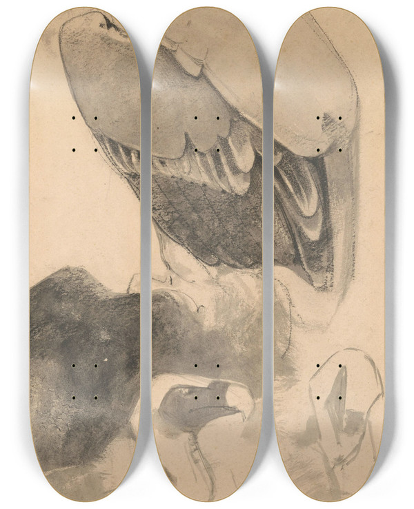 Triptych art skateboard deck of Bernard Willem Wierink Studie Van Gieren by Bernard Willem Wierink (1856-1939)