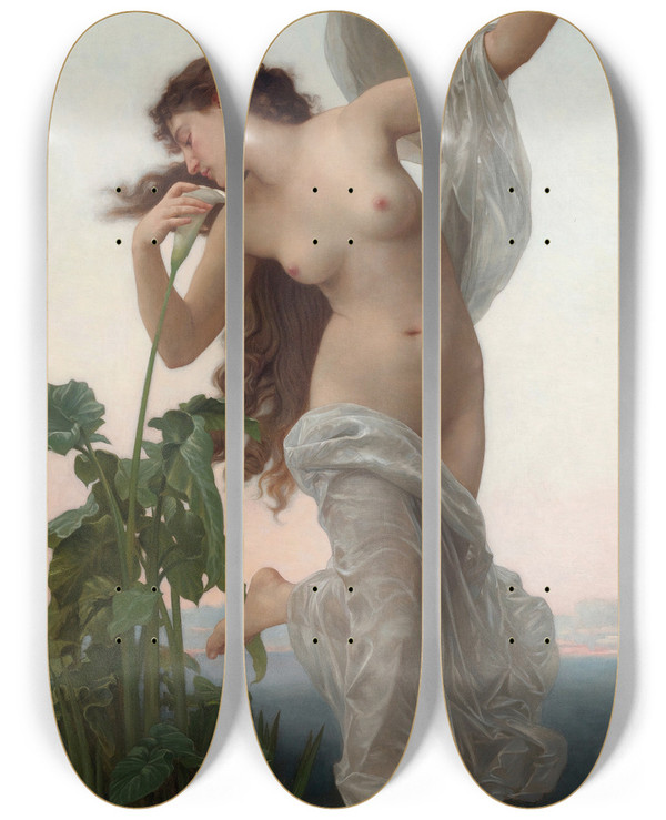 Triptych art skateboard deck of William Bouguereau Laurore by William Bouguereau (1825-1905)