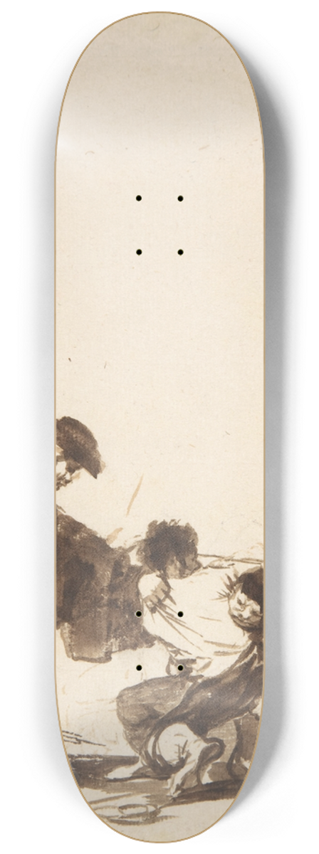 Francisco de Goya - A man with a raised whip breaking up a fight between two figures 8.25 inch art skate deck