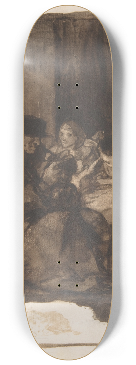 Francisco de Goya - An old man delousing a boy in an interior, accompanied by three figures 8.25 inch art skate deck