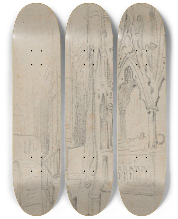 Triptych art skateboard deck of Nicaise De Keyser At Westminster Abbey_1 by Nicaise De Keyser (1813-1887)