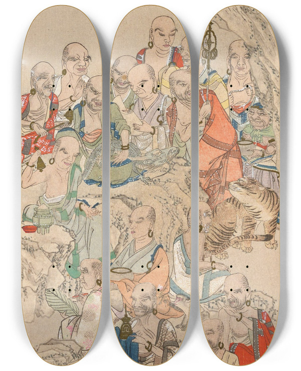Triptych art skateboard deck of Nanbara Sakujir Shubi Gakan Pl24 by Nanbara Sakujiro (1889)
