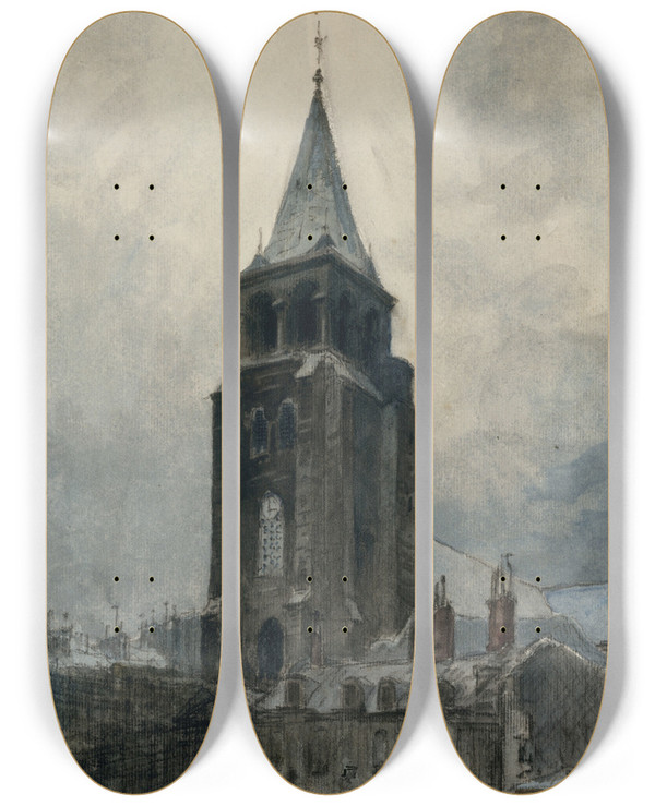 Triptych art skateboard deck of Frank Myers Boggs Lglise Saintgermaindesprs by Frank Myers Boggs (1855-1926)