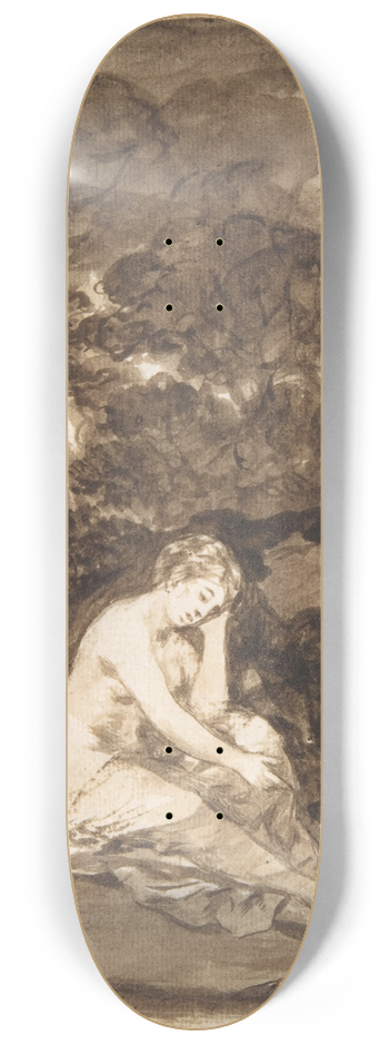 Francisco de Goya - A partly naked woman seated by a stream 8.25 inch art skate deck