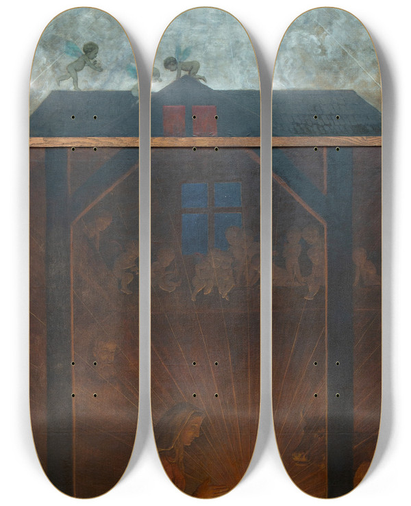 Triptych art skateboard deck of Hans Thoma Weihnachtstriptychon Anbetung Des Kindes by Hans Thoma (1839-1924)
