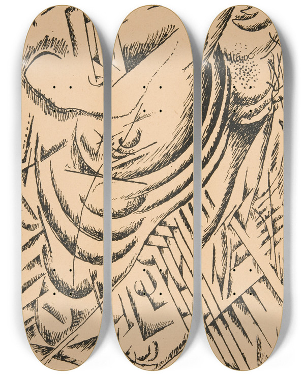 Triptych art skateboard deck of Rudolf Bauer Lithographno14 by Rudolf Bauer (1889-1953)