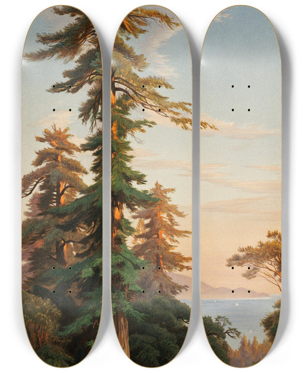 Triptych art skateboard deck of John Ross Key Redwood Trees Santa Cruz Mts Cal by John Ross Key (1754-1821)