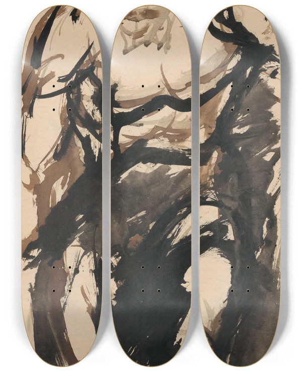Triptych art skateboard deck of Jn Novk Musk Akt by Jan Novak (1921-1944)